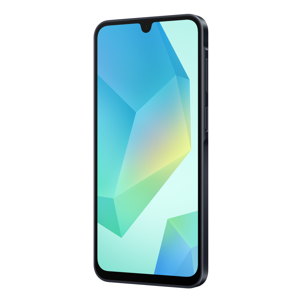 Uno smartphone nero che visualizza uno sfondo astratto e colorato sullo schermo.