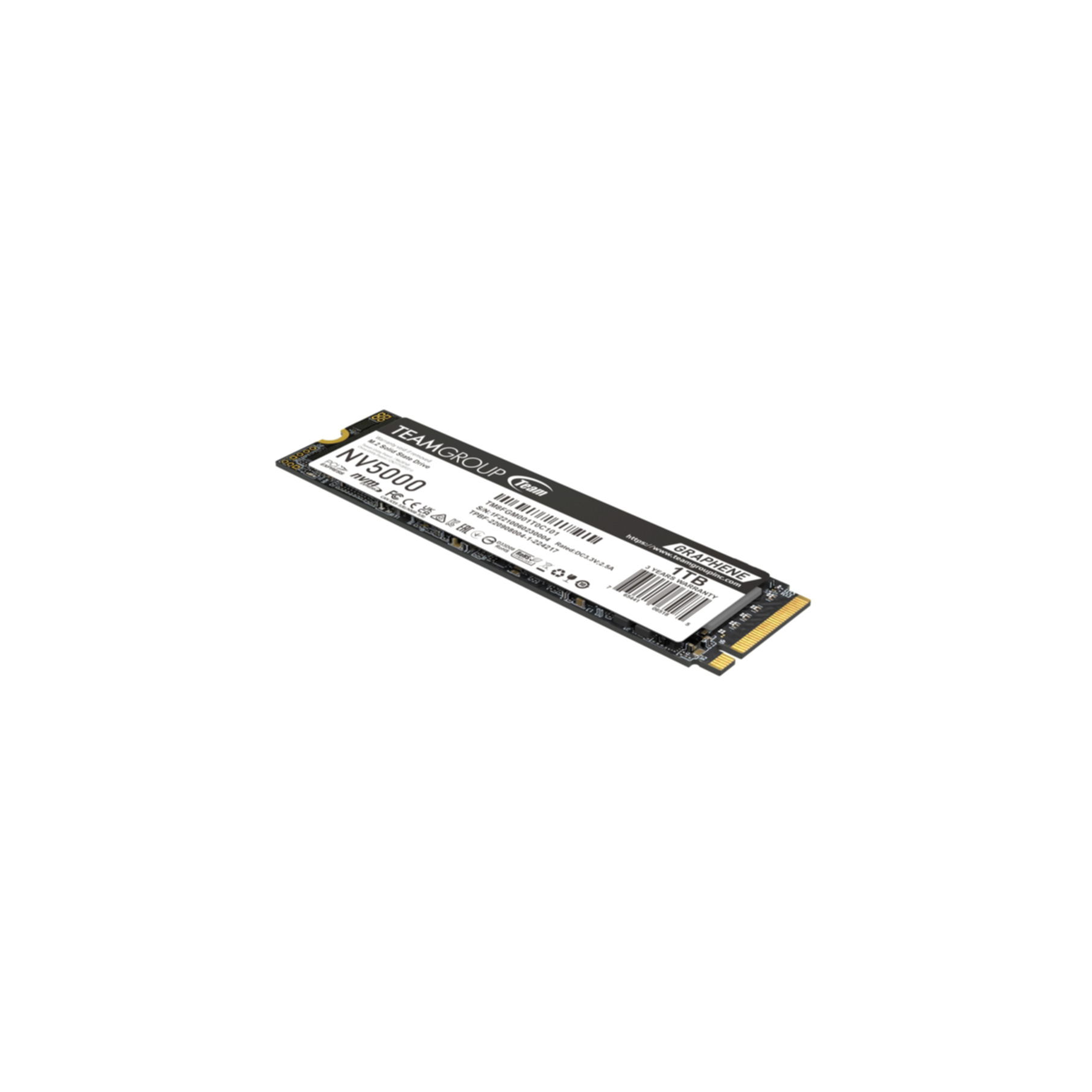 Un SSD M.2 NVMe TEAMGROUP negro de 1TB con disipador de grafeno.