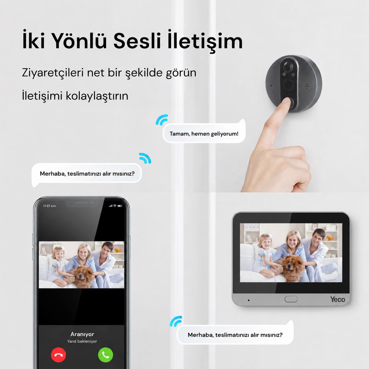 Türkçe metin, iki yönlü iletişim ve video görüntüsü gösteriliyor.