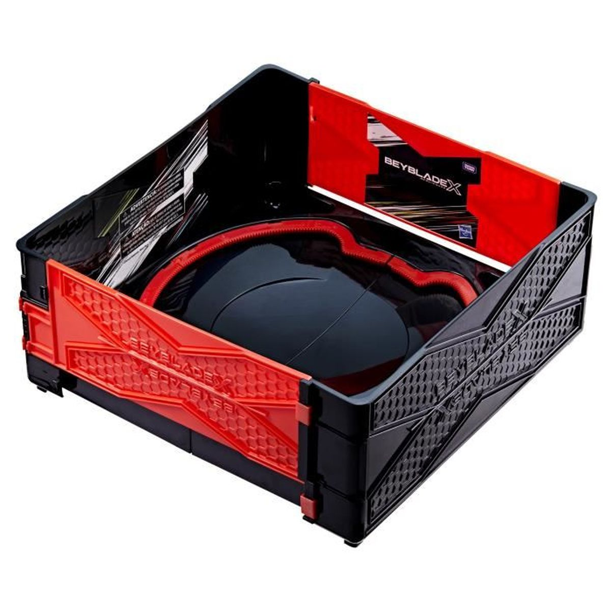 Un estadio arena Beyblade X negro y rojo con inserción negra.