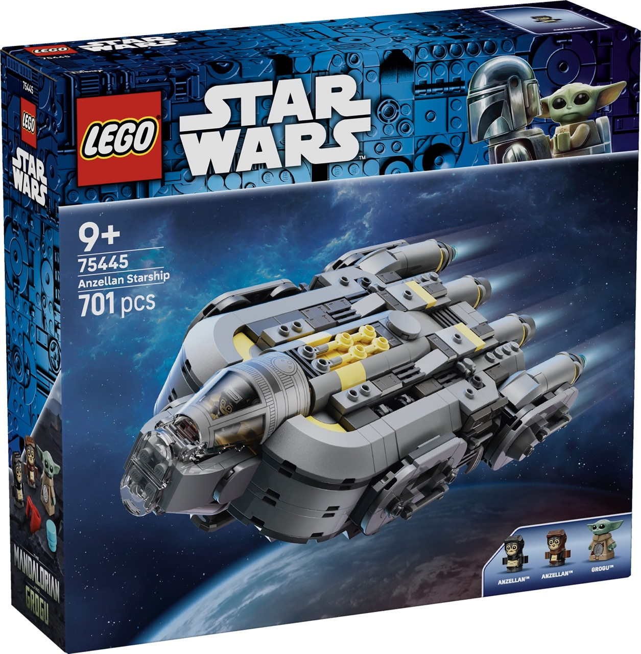 Lego Star Wars 75445 Anzellan Yıldız Gemisi seti, Mandalorian ve Grogu figürleri.