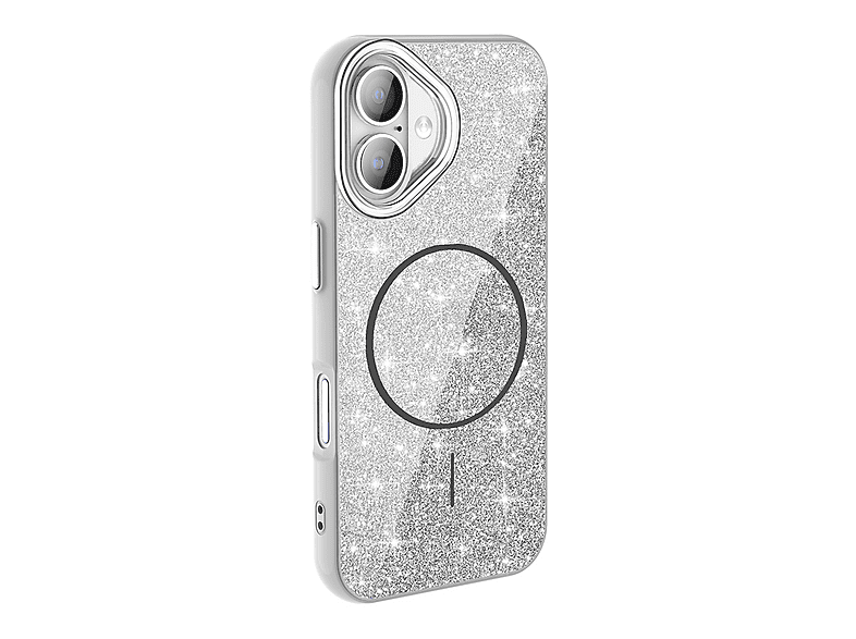 LOPARD iPhone 16 Plus Uyumlu Magsafe Şarj Özellikli Parlayan Simli Okso Kapak Telefon Kılıfı Beyaz