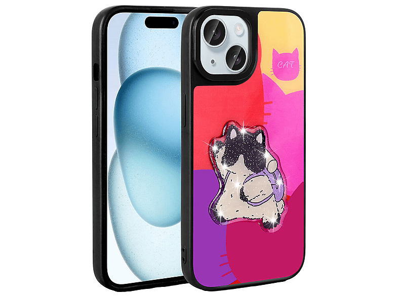 LOPARD iPhone 15 Uyumlu Parlayan Kabartmalı İkonik Figürlü Amas Silikon Kapak Telefon Kılıfı Mor
