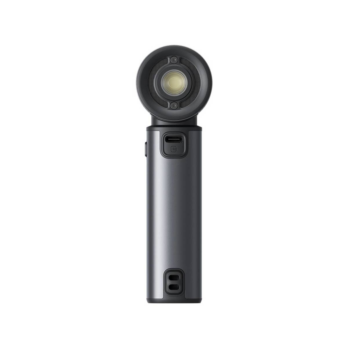 Grauer Handgriff mit rundem Kopf und Licht, USB-C-Anschluss und Ladeanzeige.