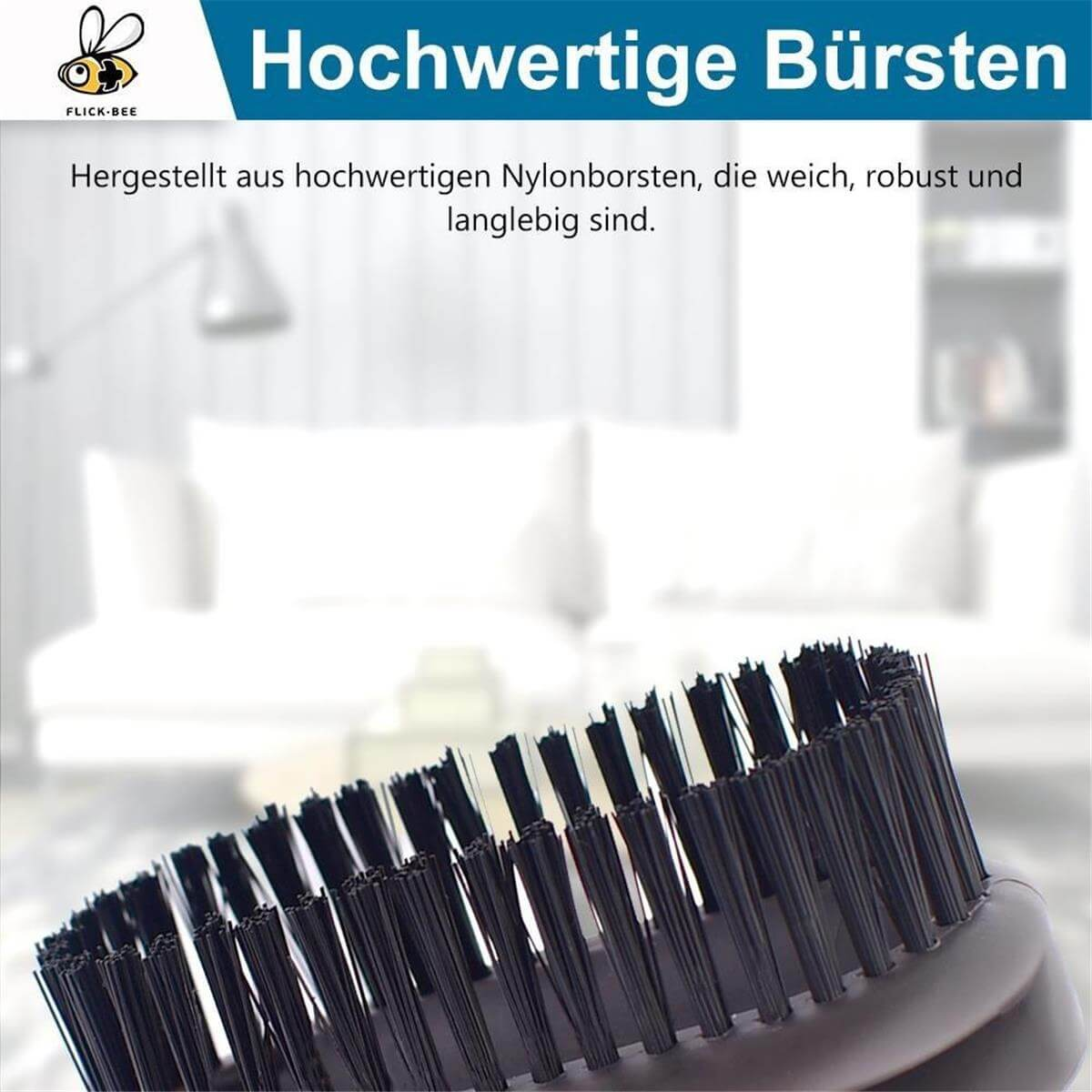 Nahaufnahme von schwarzen Nylonbürsten, weich, robust und langlebig.