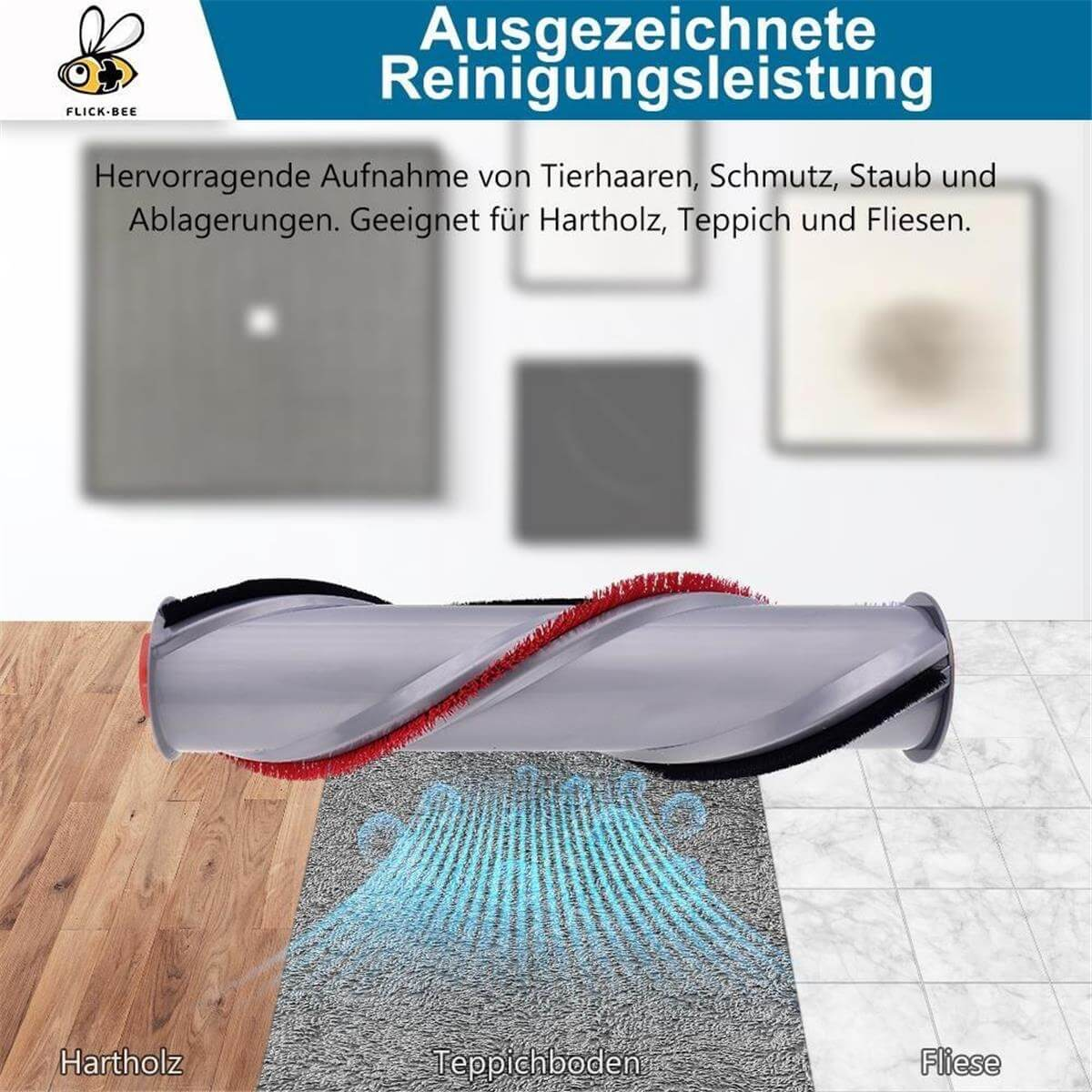 Bürstenkopf für Staubsauger auf Hartholz, Teppich und Fliesen.