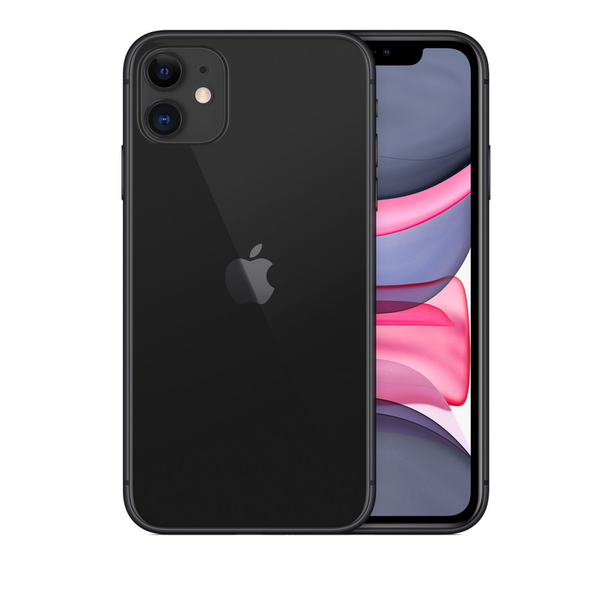 iPhone 11 nero con doppia fotocamera posteriore e logo Apple.