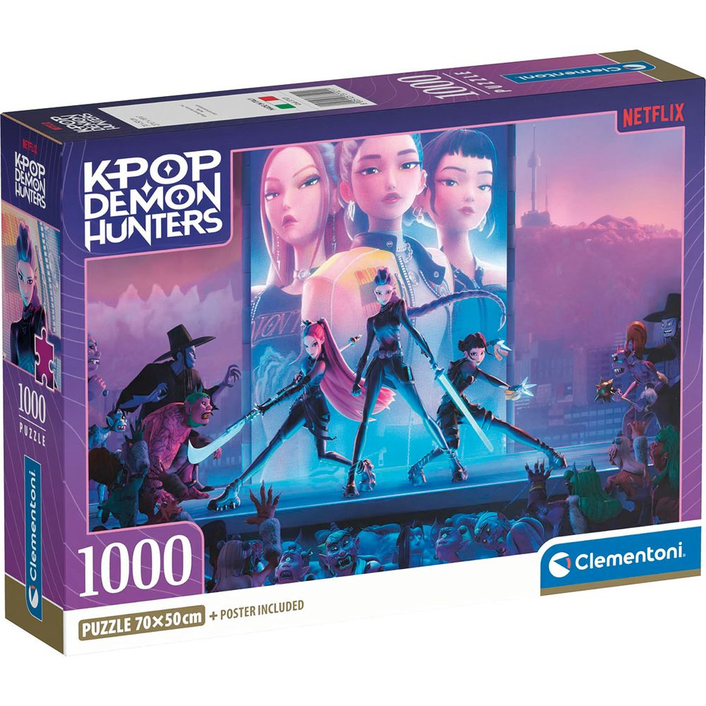 Puzzle K-Pop Demon Hunters de Netflix de 1000 piezas con escenas de acción y personajes.