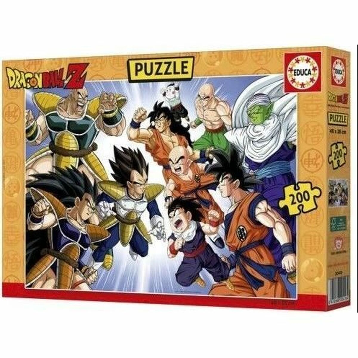 Scatola puzzle Dragon Ball Z con diversi personaggi in azione, tra cui Goku e Vegeta.