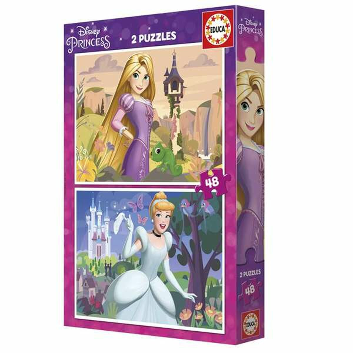 Caja de dos puzzles de Disney Princesas con Rapunzel y Cenicienta.