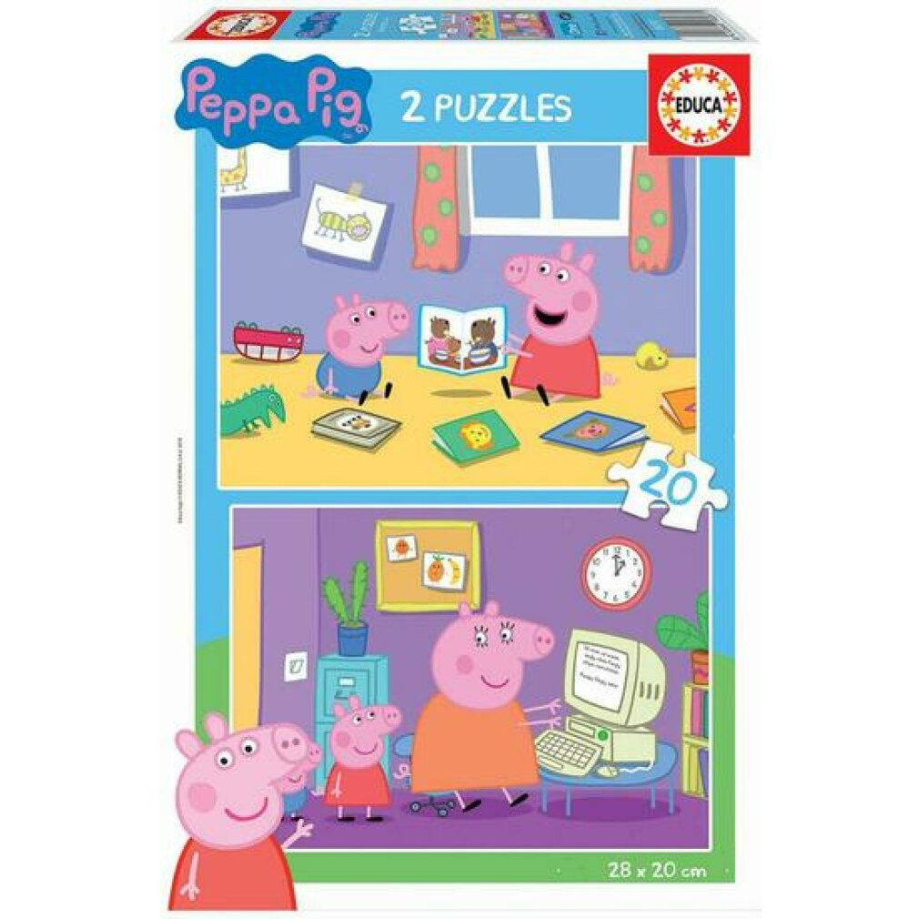 Puzzle Peppa Pig: Sopra leggono, sotto lavorano al computer.