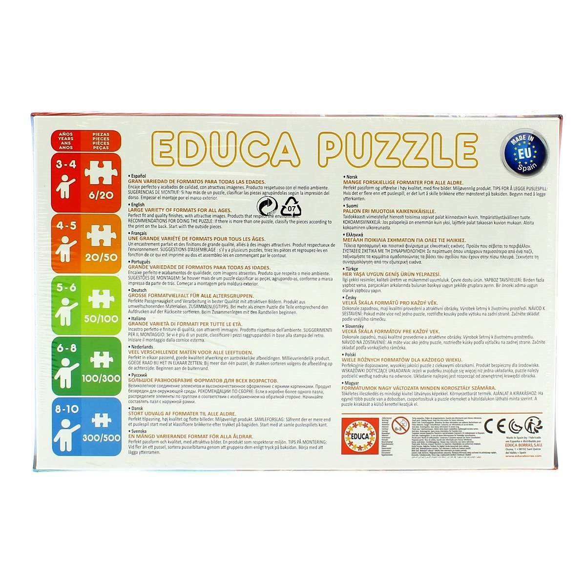 Scatola Educa Puzzle con diversi puzzle per tutte le età, Made in EU.