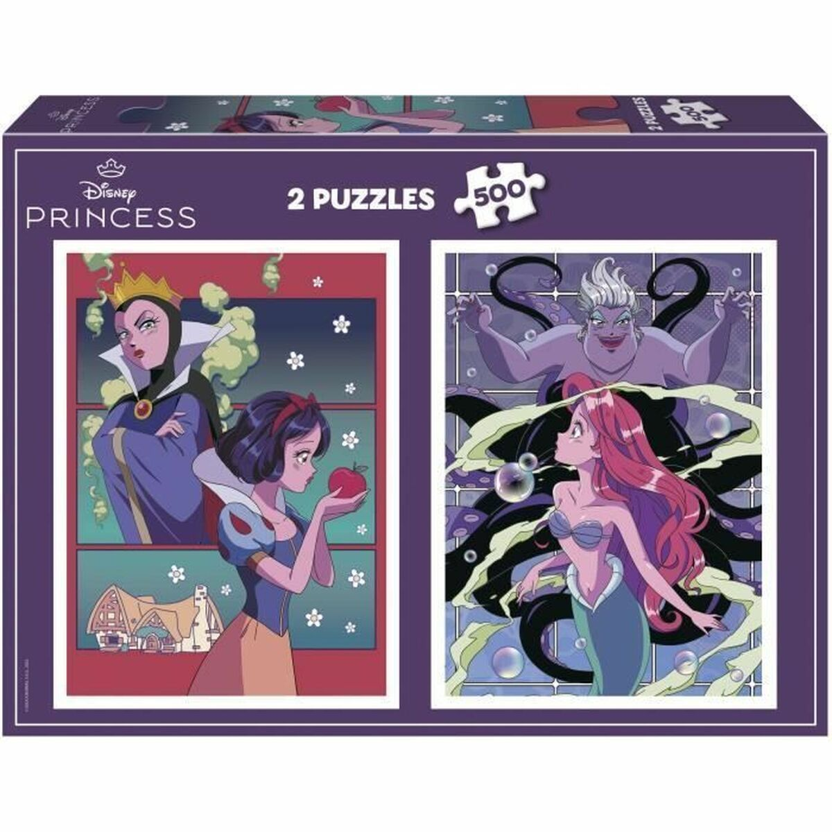 Puzzle de Princesas Disney: Blancanieves con Reina Malvada y Ariel con Úrsula.