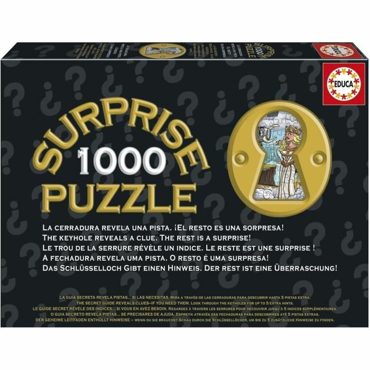Caja de puzzle "Sorpresa" de 1000 piezas. Una cerradura muestra una mujer.