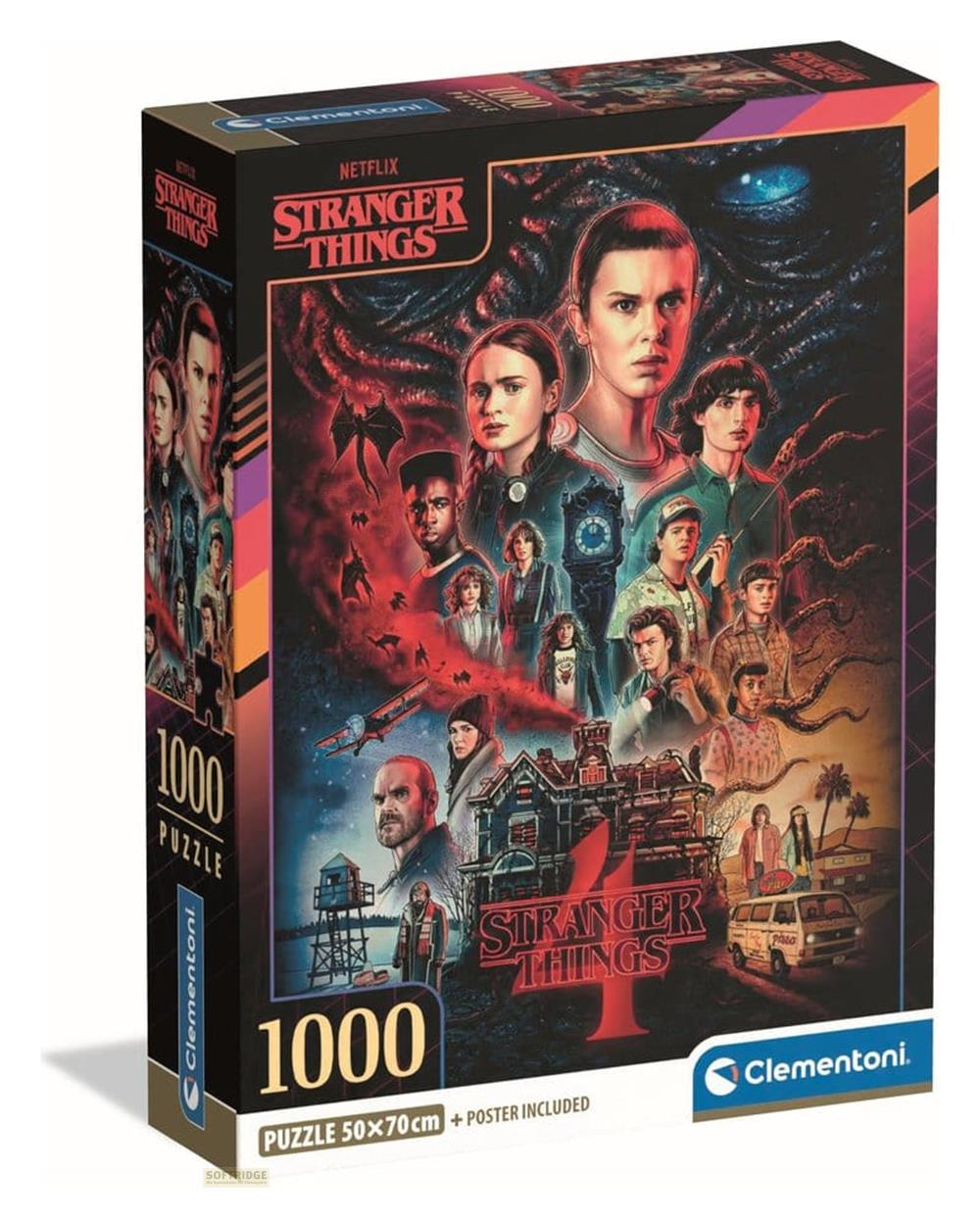 Caja de puzzle Stranger Things 4 con personajes y la imaginería del Upside Down.