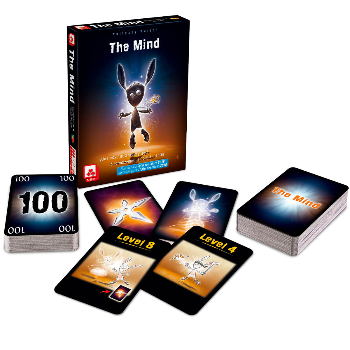 El juego de mesa 'The Mind' con caja, cartas y fichas.