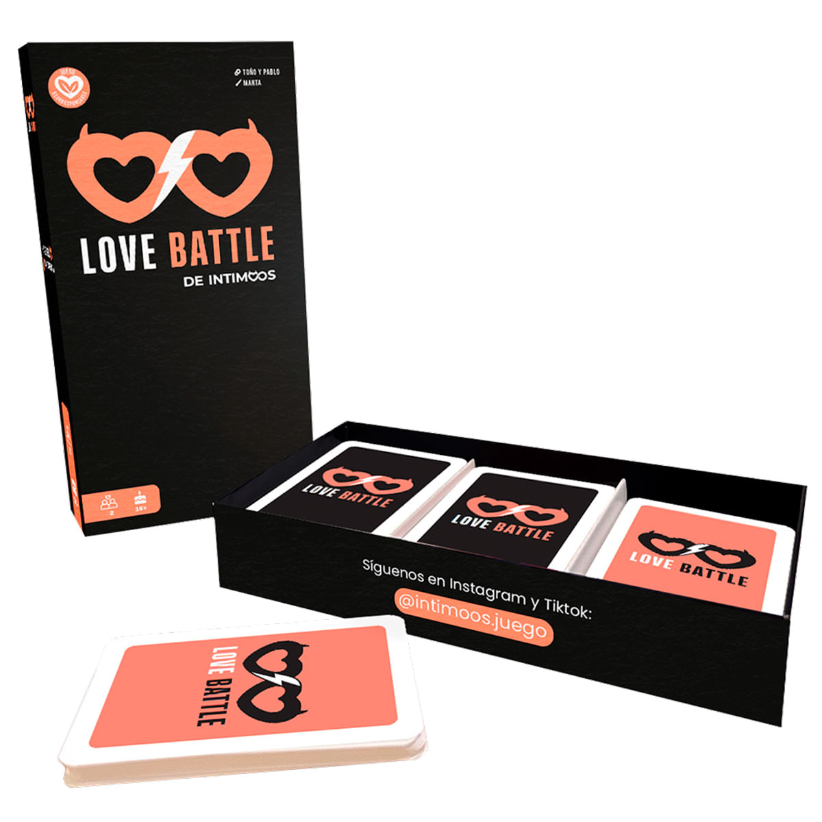 Un juego de cartas Love Battle con diseños de corazones y rayos.