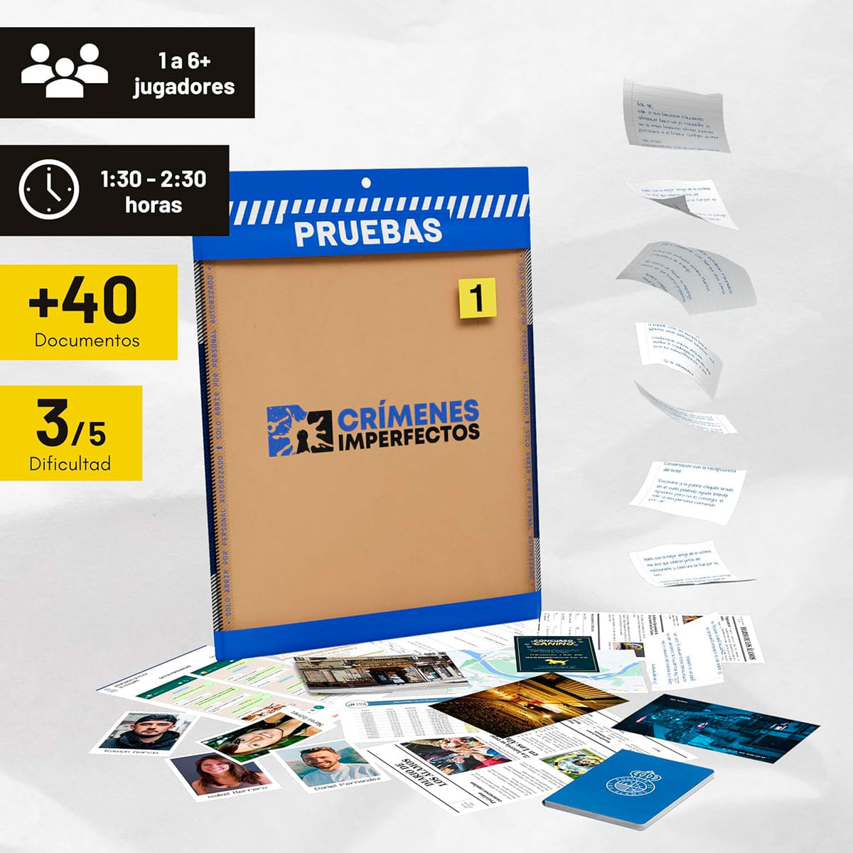 Juego de mesa con pruebas, fotos y documentos. Para 1-6 jugadores.