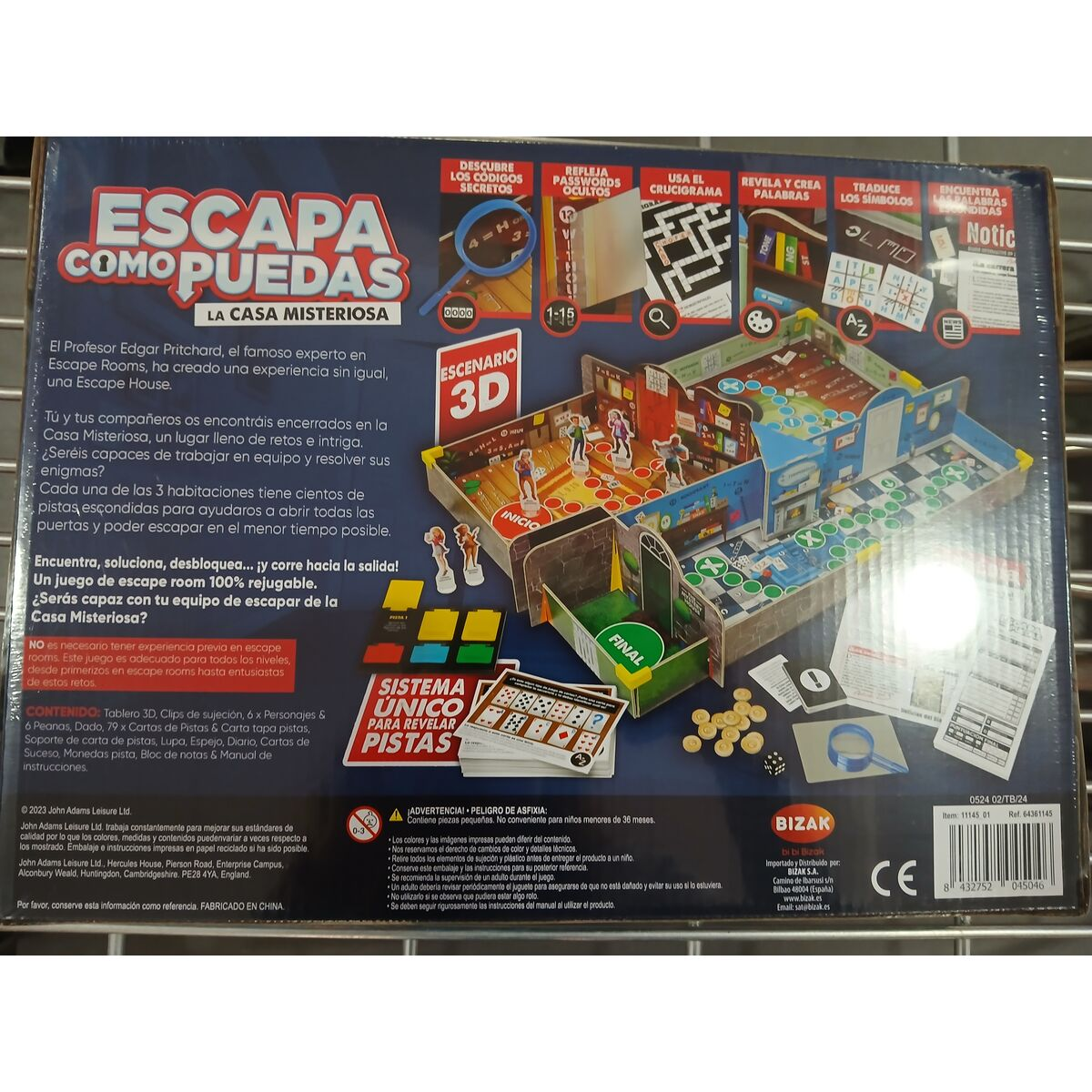 Caja del juego de mesa 'Escapa Como Puedas - La Casa Misteriosa'. Incluye escenografía 3D, figuras y accesorios.