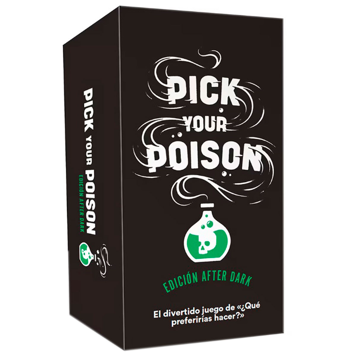 Caja de juego negra con texto blanco "Pick Your Poison" y un icono verde.