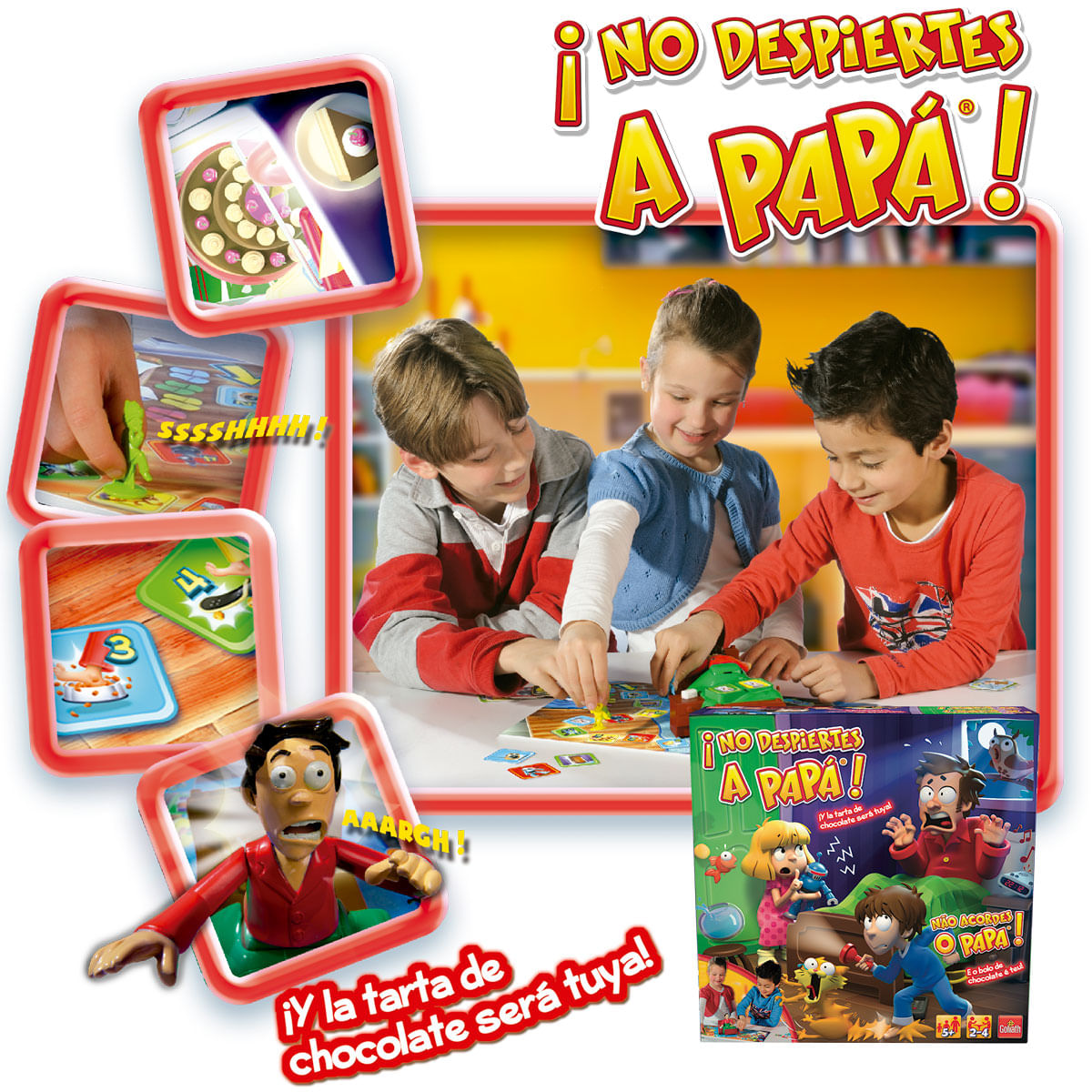 Niños jugando un juego de mesa llamado "¡No despiertes a papá!"