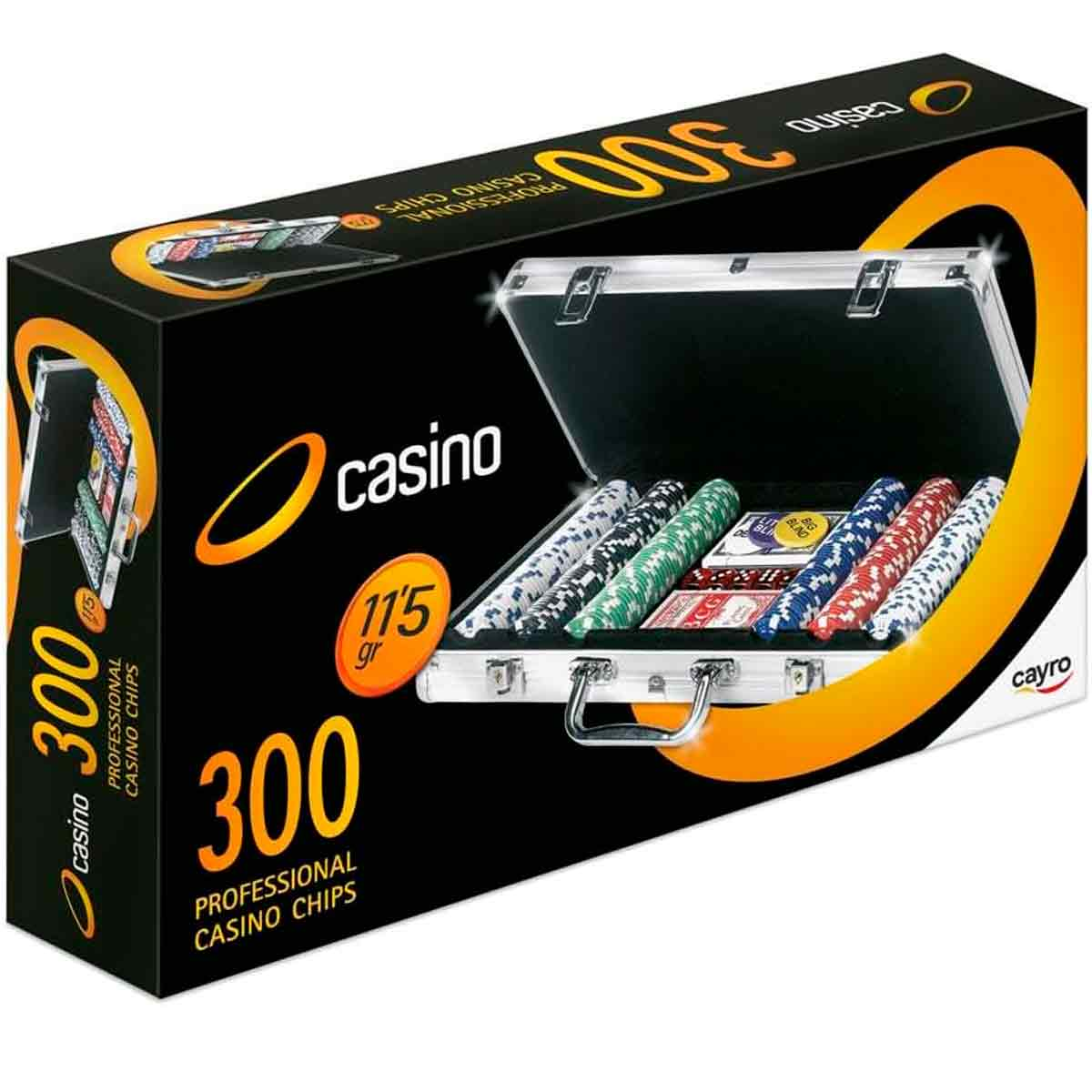 Un maletín plateado con fichas de casino de varios colores y naipes.