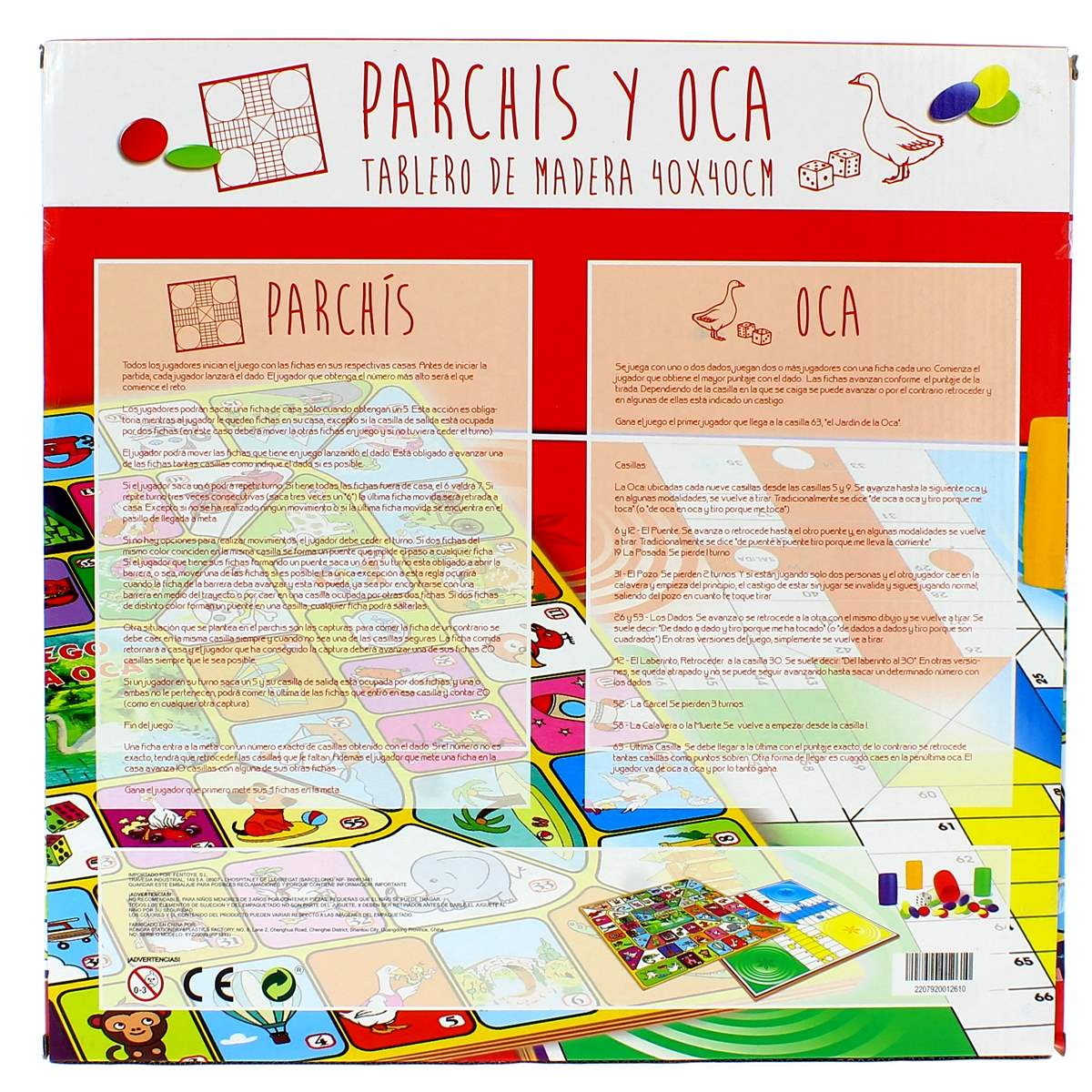 Juego de mesa con Parchís y Oca. Incluye instrucciones y accesorios del juego.