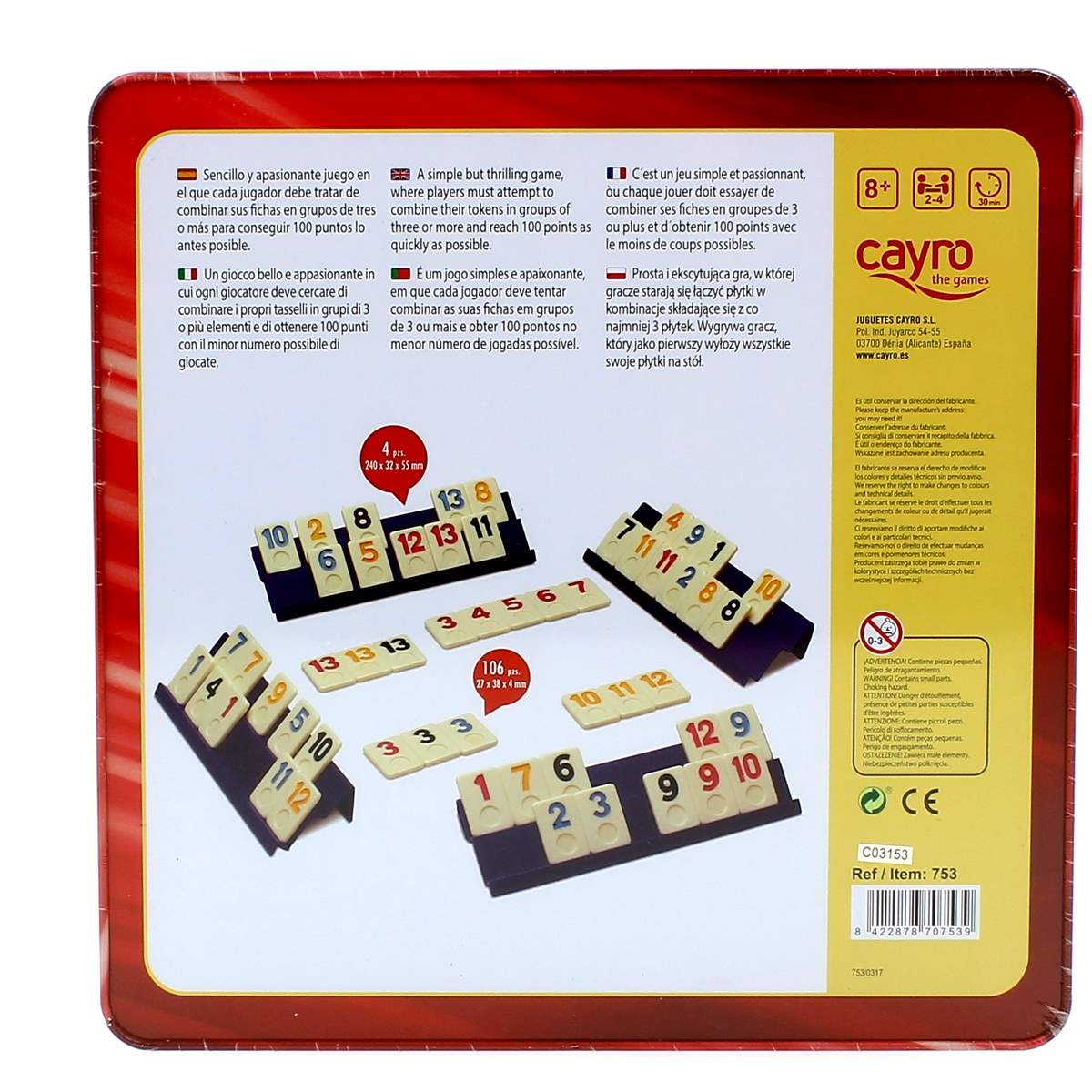 Juego de mesa con fichas numeradas y soportes. Se ven varias rondas de juego.