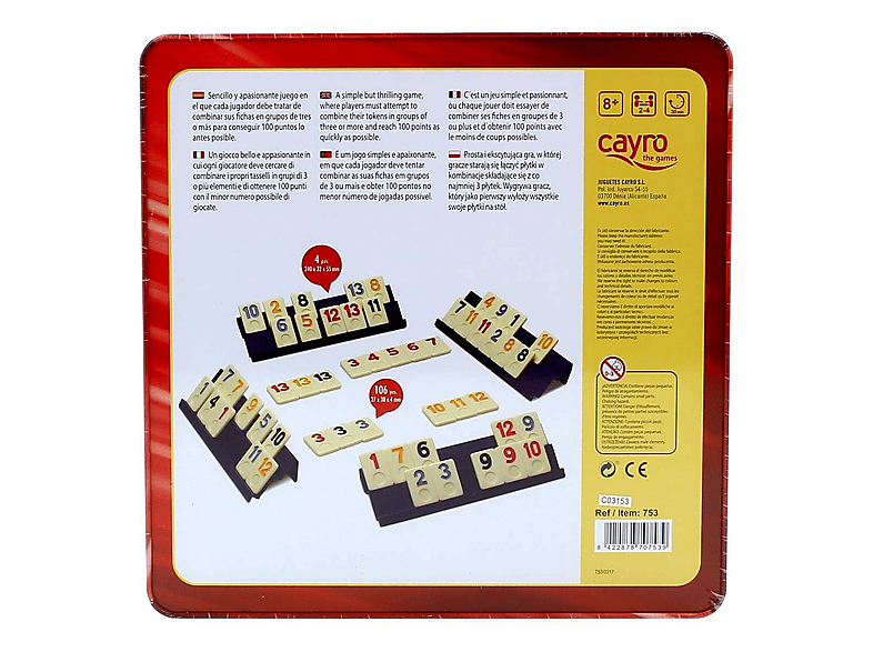 CAYRO Rummikub Classic En Caja Metálica - Juego De Habilidad Y Memoria Para 2 O Más Jugadores, Adultos Y Niños