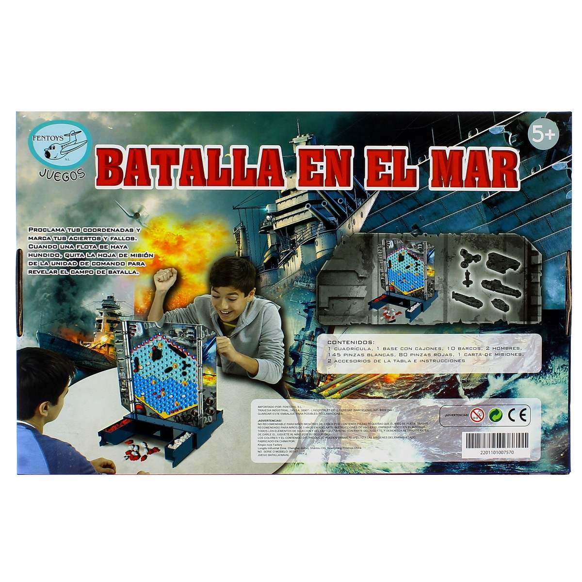 Caja del juego "Batalla en el Mar" con dos niños jugando.
