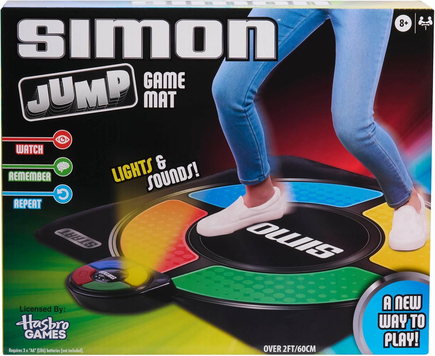 Simon Jump Game Mat con luces y sonidos, una persona jugando.