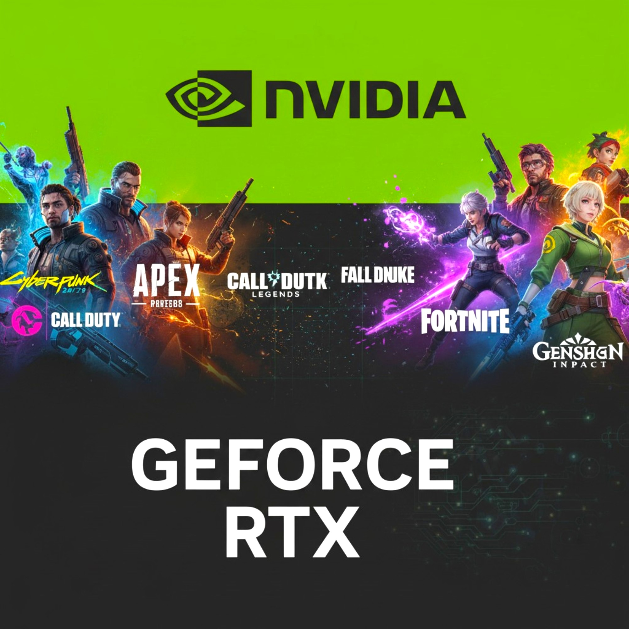 NVIDIA: Personajes de Cyberpunk, Apex, Call of Duty, Fortnite y Genshin Impact.