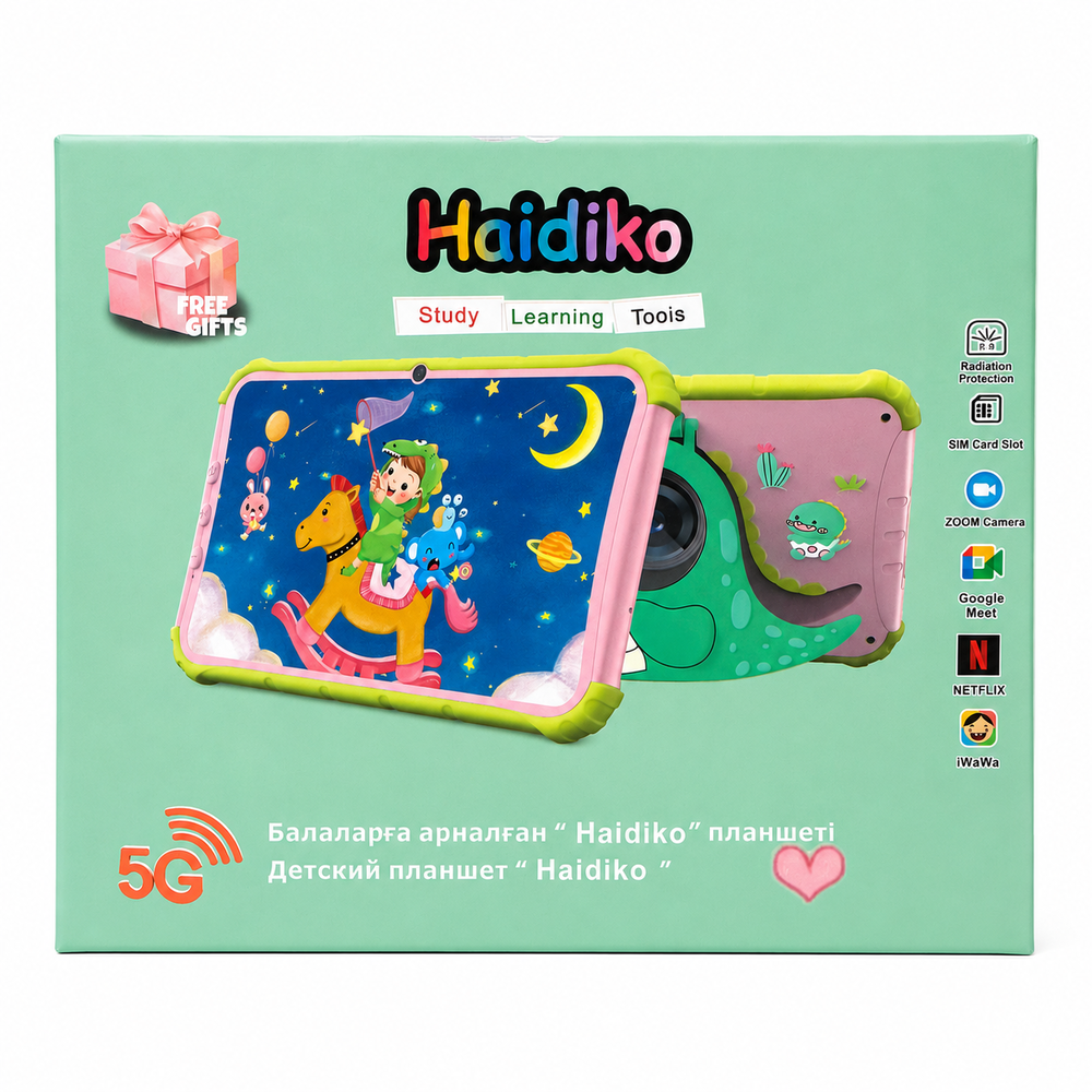 Caja de tablet Haidiko con diseño de dinosaurio, niño monta caballo balancín.