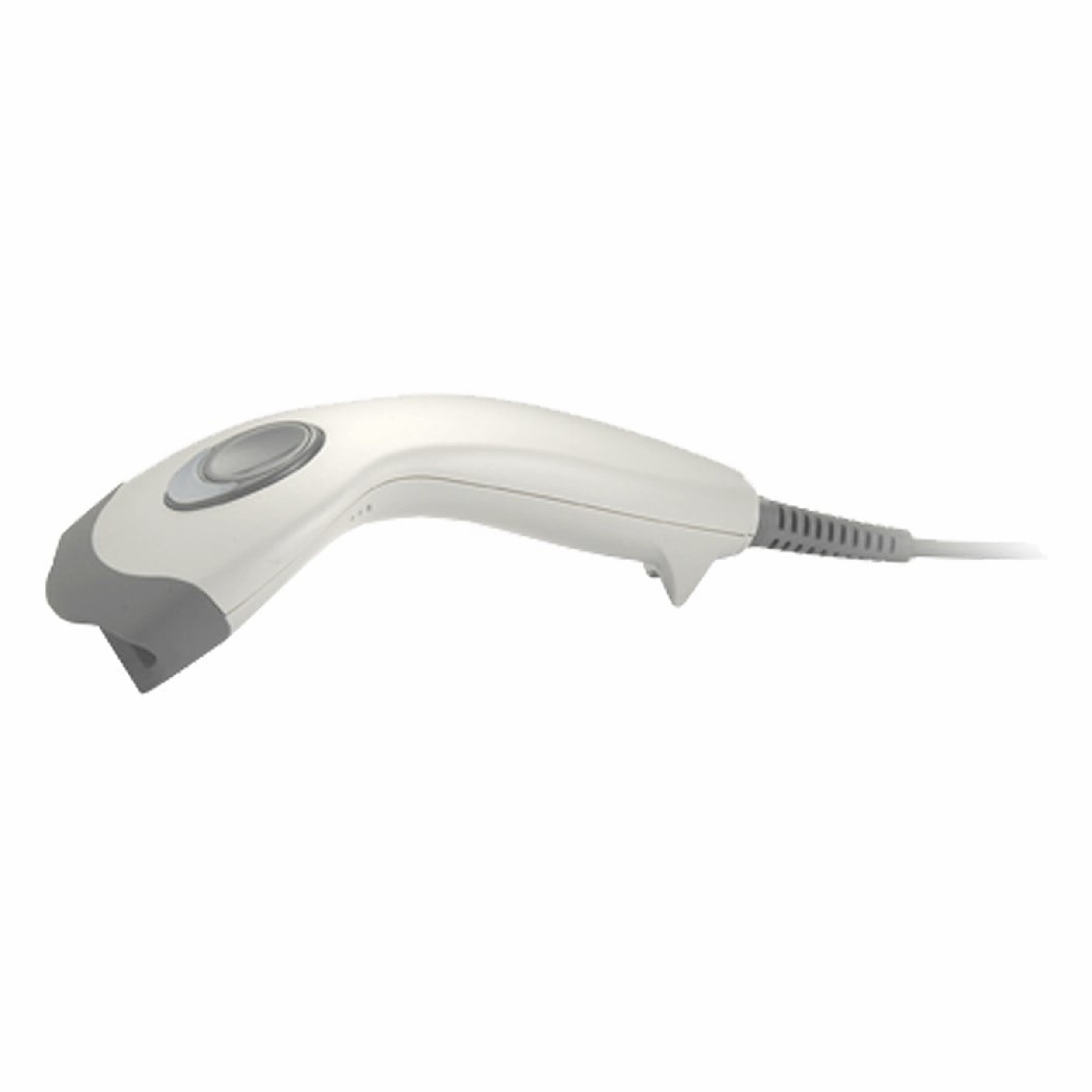 Gri vurgulu beyaz el tarayıcısı ve kablosu.