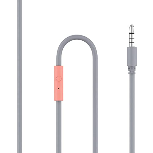 Cavo audio grigio con microfono e jack da 3,5 mm.