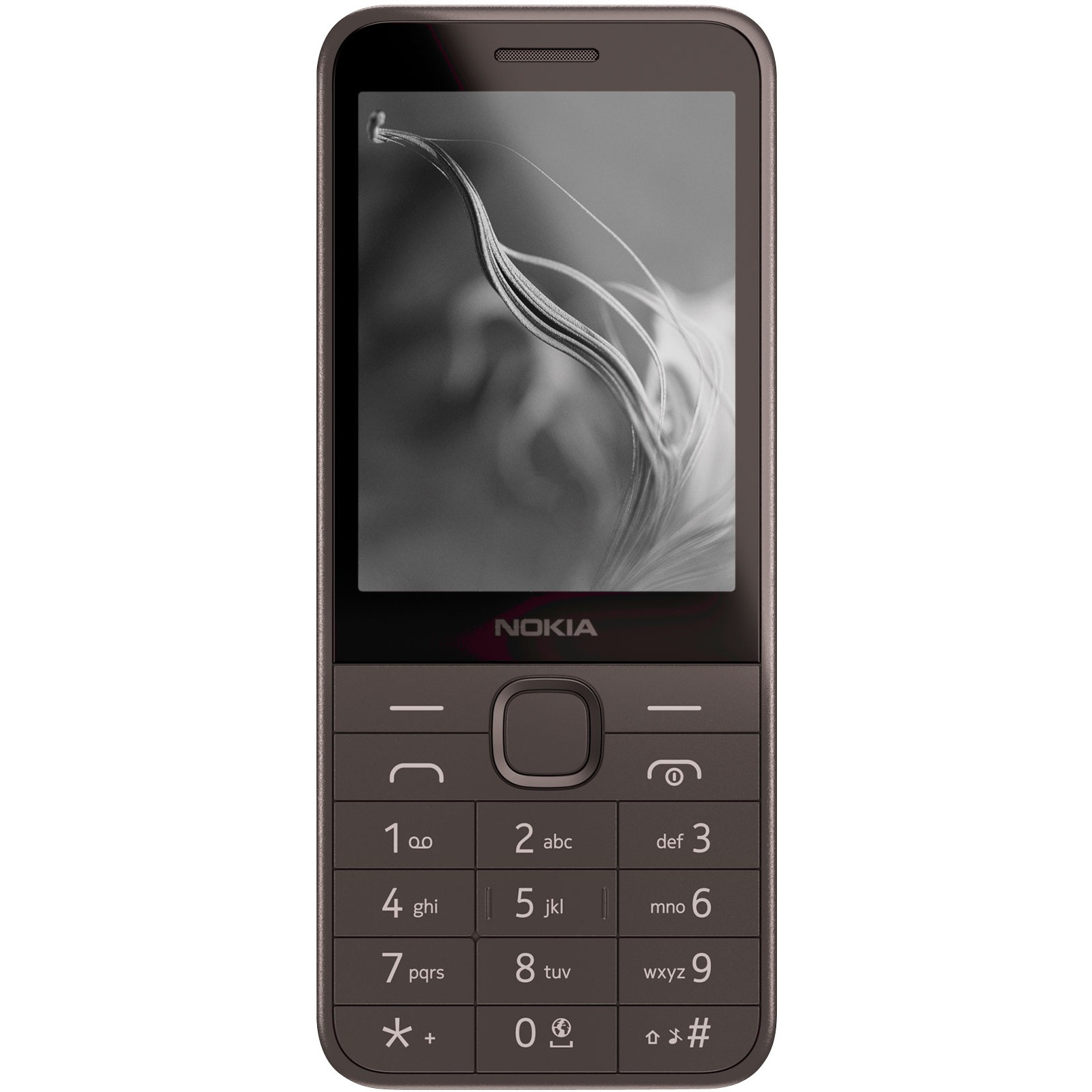 Un telefono cellulare Nokia grigio con immagine di sfondo colorata.