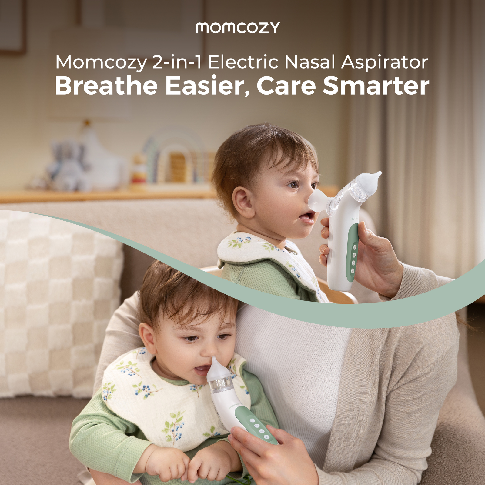 Un bébé est traité avec un aspirateur nasal pendant qu'un autre bébé est tenu.