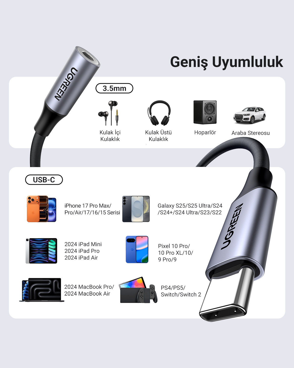 UGREEN USB-C adapter: Compatibel met iPhones, iPads, MacBooks, telefoons, consoles en meer.