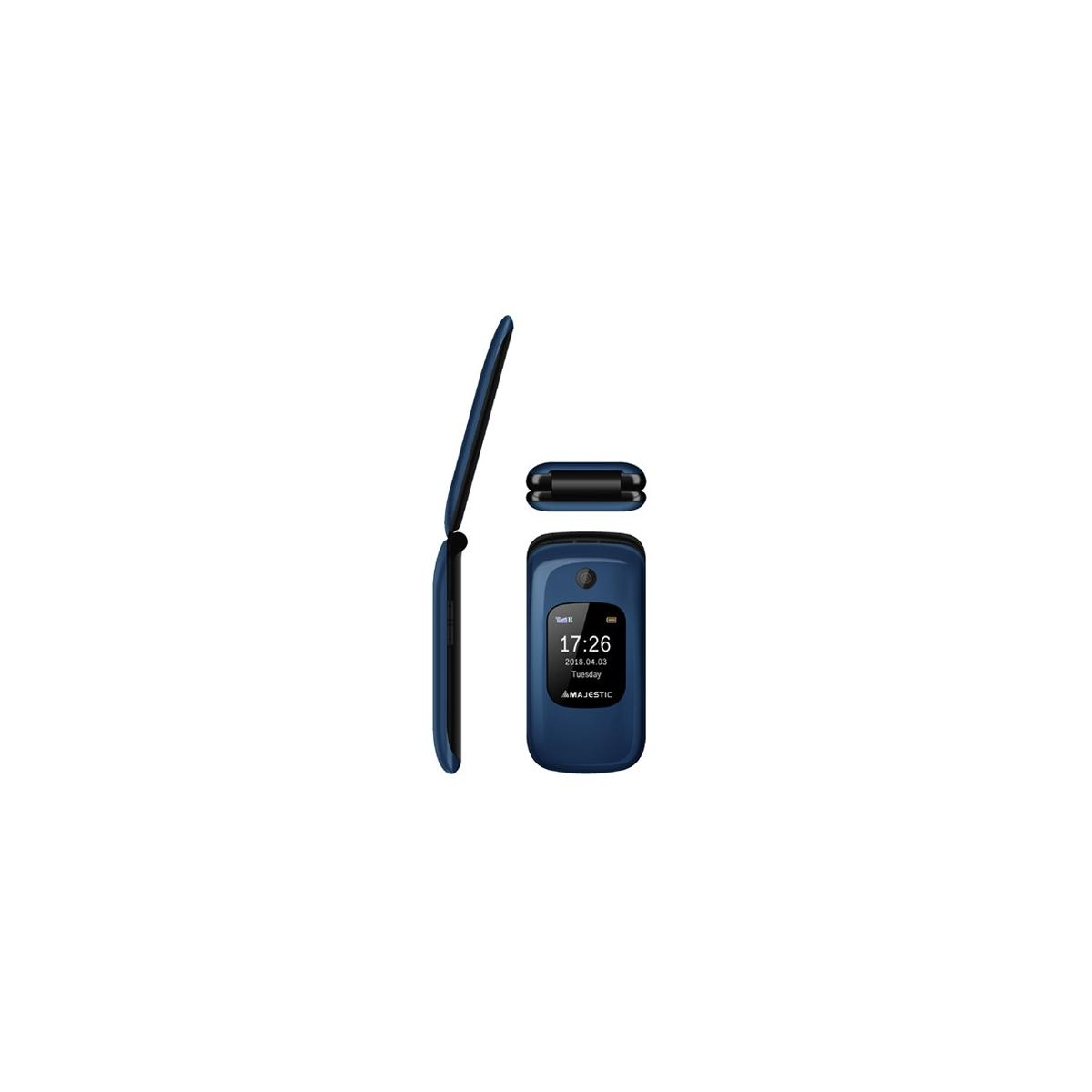 Tre telefoni a conchiglia blu, uno aperto, uno chiuso, uno di lato.