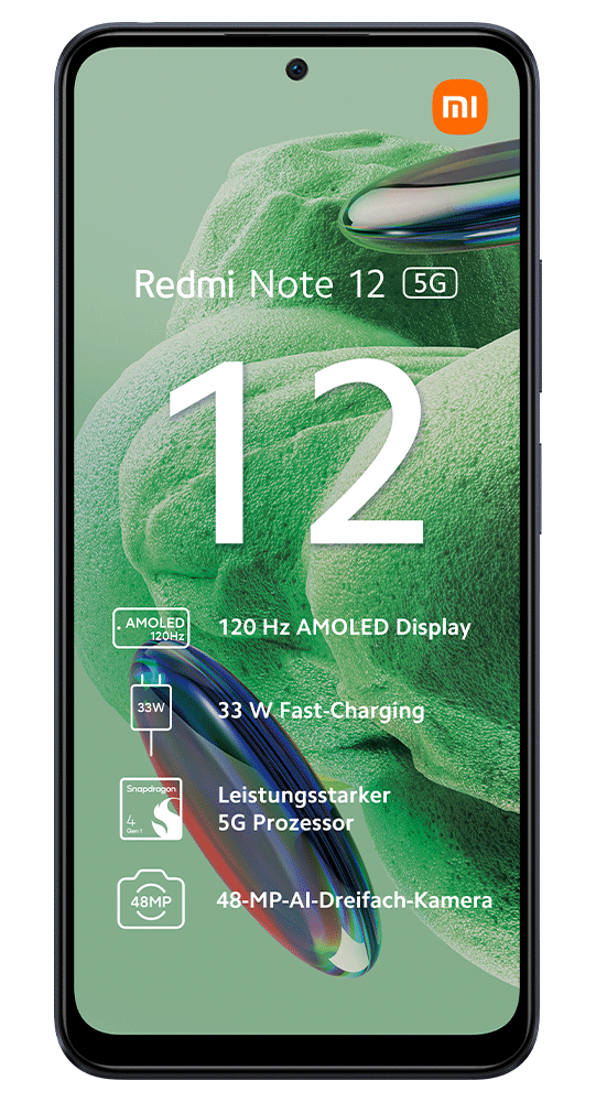 Xiaomi Redmi Note 12 5G mit 120 Hz AMOLED Display und 48 MP Kamera.