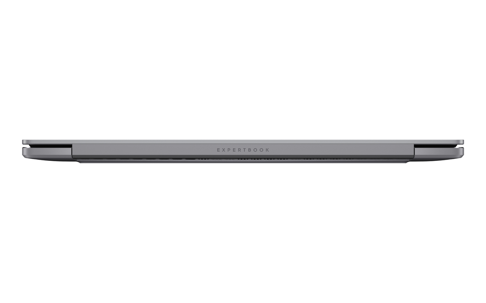 Un laptop argentato chiuso con la scritta EXPERTBOOK.
