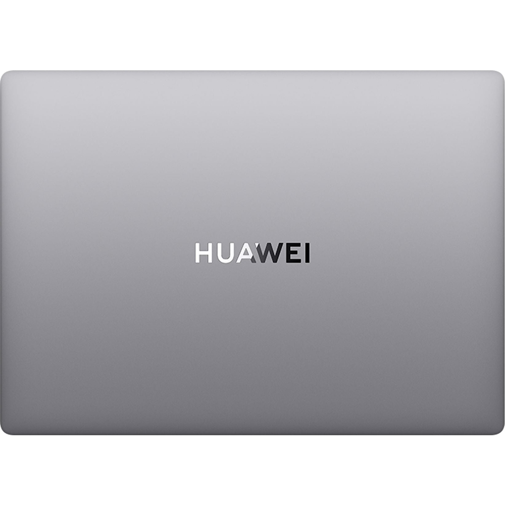 Ortasında Huawei logosu bulunan kapalı gri dizüstü bilgisayar.