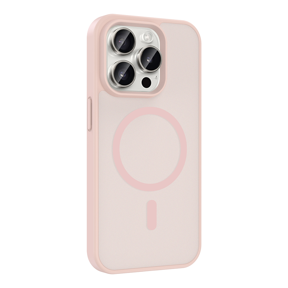 Kamera modülü ve manyetik halkalı pembe telefon kılıfı.