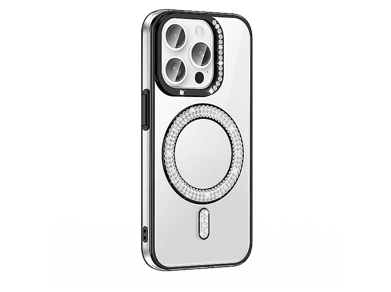 LOPARD iPhone 14 Pro Max Uyumlu Pırlanta Taş Tasarımlı Mgsafe Şarj Özellikli Karetta Silikon Telefon Kılıfı Siyah