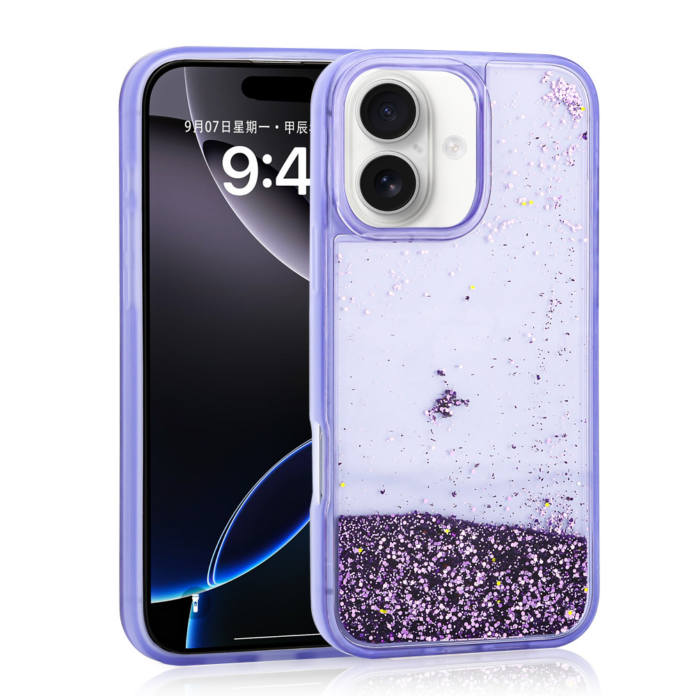 Akıllı telefonu koruyan sim parçacıklı mor telefon kılıfı.