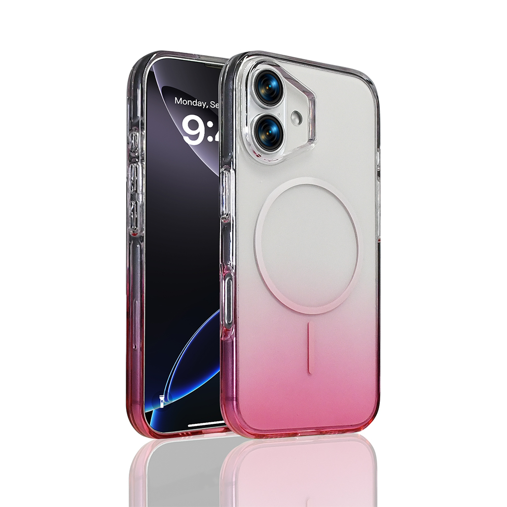 Telefonda pembeden beyaza geçişli şeffaf telefon kılıfı.