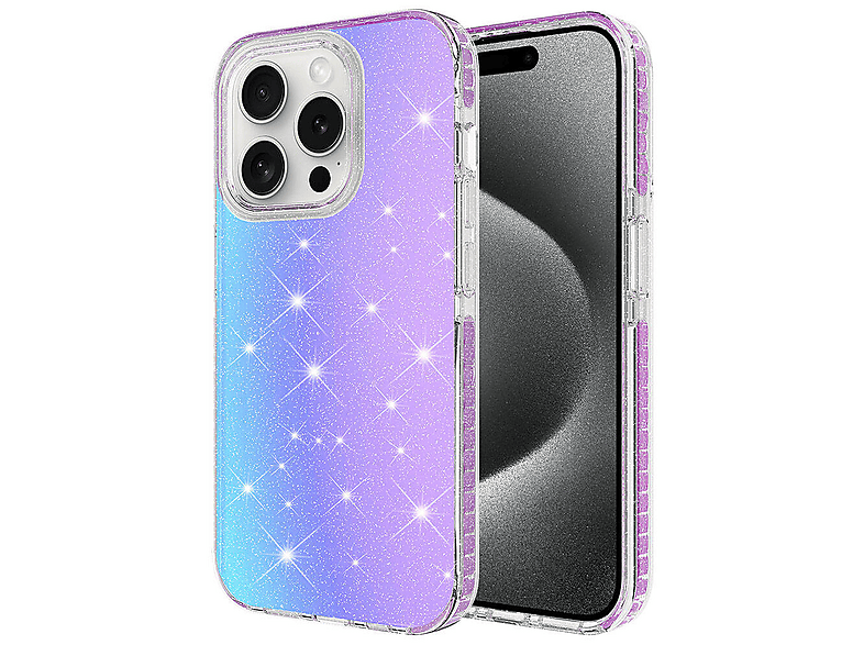 LOPARD iPhone 15 Pro Uyumlu Parlak Renk Geçişli Velle Kapak Telefon Kılıfı Mor
