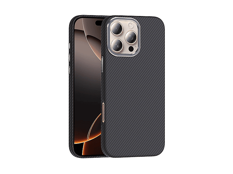 LOPARD iPhone 16 Pro Uyumlu Mgsafe Şarj Özellikli Karbon Fiber Görünümlü Gros Kapak Telefon Kılıfı Siyah