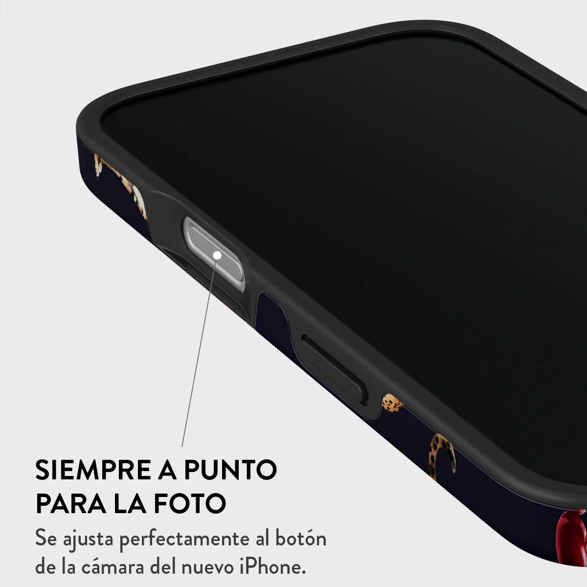 Coque noire pour iPhone avec imprimé animal, ajustement parfait.