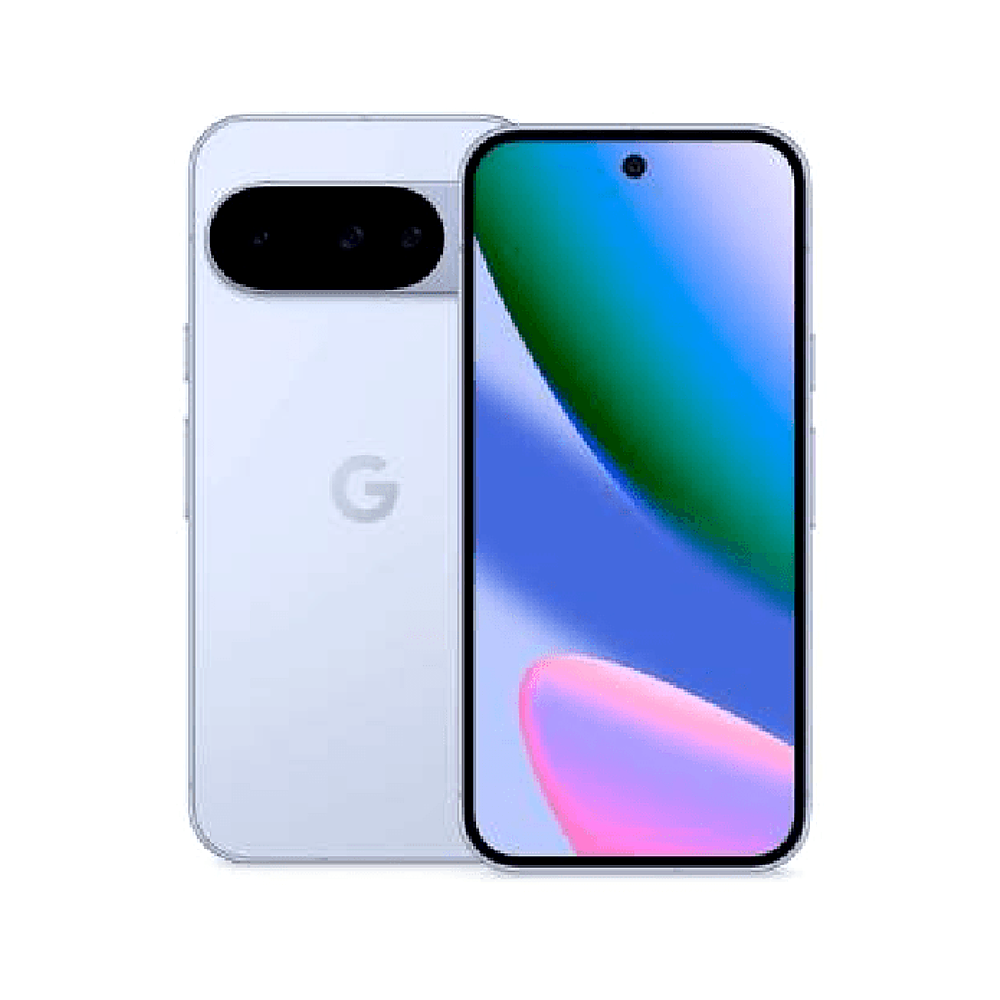 Uno smartphone Google Pixel azzurro con modulo fotocamera e logo G.